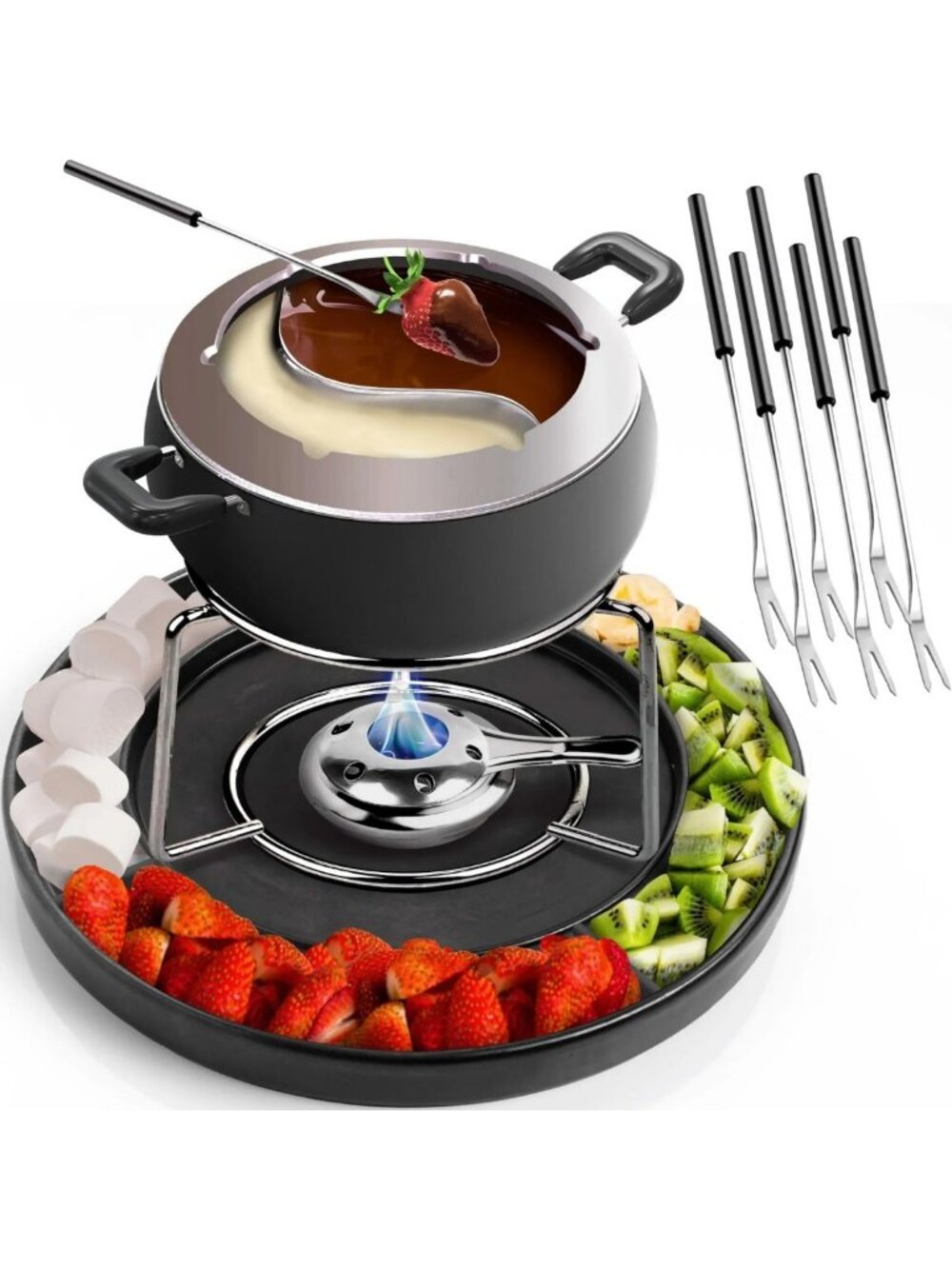 Deluxe 2.6 Quart Dual Fondue Pot Set for Cheese & Chocolate - Perfect for